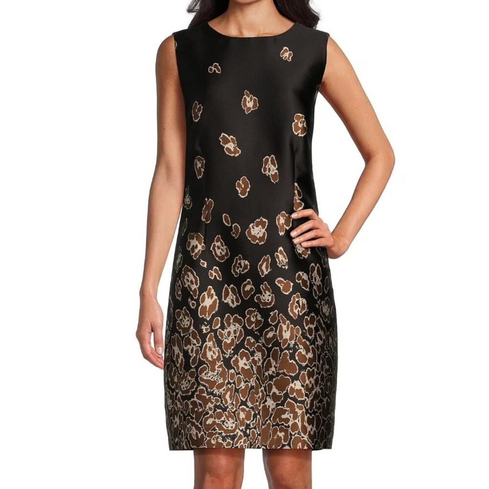 Caroline Rose Dress Black Brown Abstract Animal Print Sleeveless Sheath XL NWT